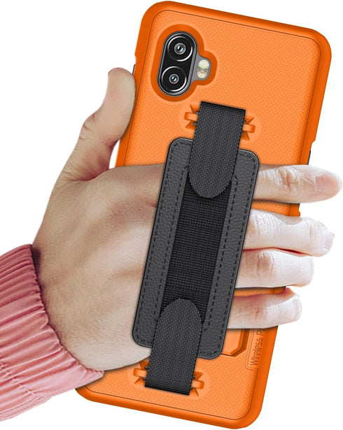 Case Compatible with Samsung Galaxy XCover6 Pro (SM-G736), Shell Case with Hand Strap, Kickstand and Screen Protector (Orange)...