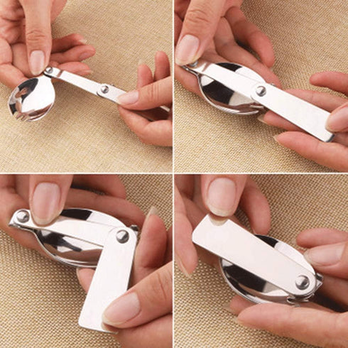 3Pcs Foldable Muti-function Stainless Steel Spork,Camping Traveller Sporks?Flatware Cutlery Spoon Fork with Carrying Case...