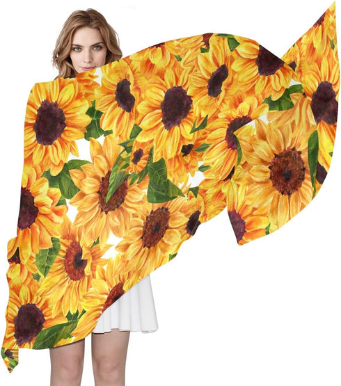 ALAZA Long Silk Like Scarf for Women Watercolor Sunflower Floral Yellow Large Head Wrap Stole...