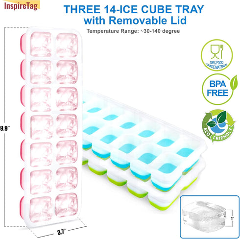 Ice Cube Tray 3 Pack, Easy Release Silicone Trays for Freezer, Nugget Ice Cube Tray, BPA Free, Stackable...