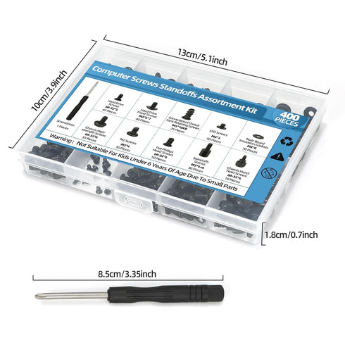 400PCS Computer Screws Assortment Kit with Screwdriver Motherboard Standoffs Screws for Universal Motherboard, HDD, SSD, Hard Drive,Fan, Power Sup...