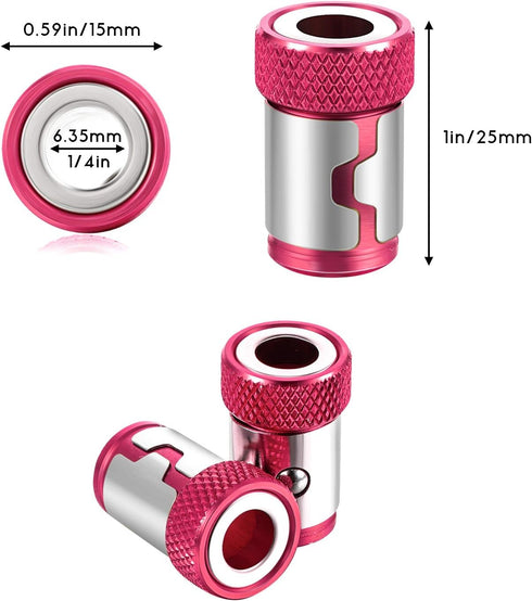 5 Pieces Magnetic Screw Ring Bit Magnetizer Ring Metal Magnetizer Screw, Removable for 1/4 Inch/ 6.35 mm Hex Screwdriver and Power Bits (Red)...