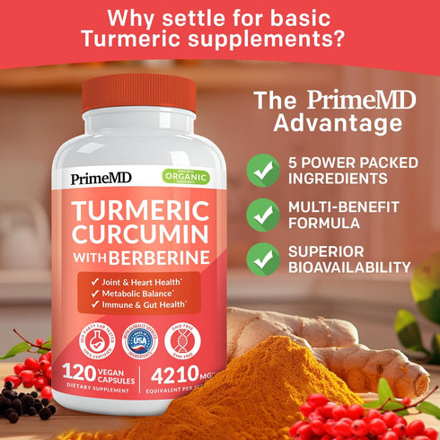 5-in-1 Turmeric Curcumin Supplement (4210mg) with Berberine, & Ceylon Cinnamon - Organic Turmeric Curcumin with Black Pepper and Ginger Supplement...