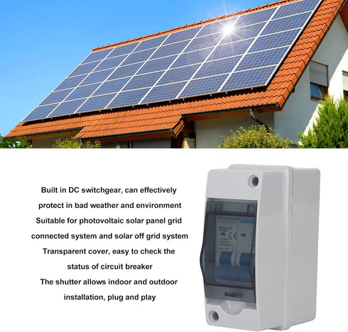 DC Disconnect Switch, 1000V 40A Protective Transparent Cover Miniature Circuit Breaker with IP65 Distribution Box for Home RV Photovoltaic Solar P...