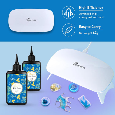 Upgraded UV Resin Kit with Light- 200g Clear Hard UV Cure Epoxy Resin Supplies Premixed Activated Glue Fast Curing Starter Jewelry Making Kit for ...