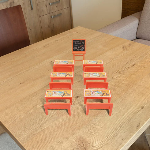 NUOBESTY 13pcs Yellow Table and Chairs Blackboard Model Mini Scene Doll Locker Mini Wooden Blackboard Kids Desk Mini Classroom Toys Mini Accessori...