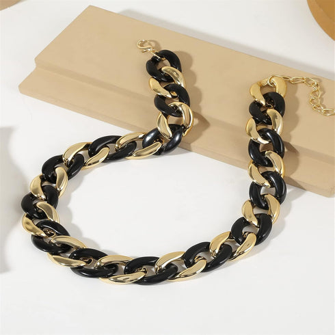 Punk Acrylic Colorful Leopard Cuban Link Chain Statement Necklace Rainbow Chunky Paperclip Collar Choker Necklace for Women Gift Hip Hop Adjustabl...
