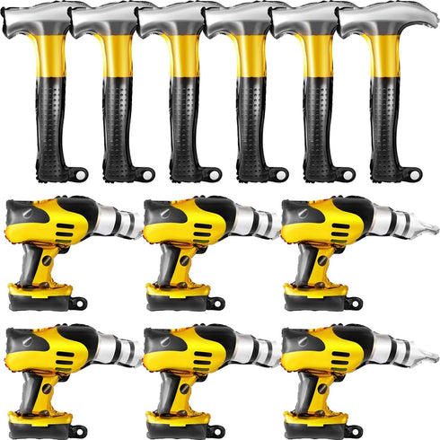 12pcs Hammer Balloons Drill Balloons 17 Inch Inflatable Toys Construction Party Decorations Electric Screwdriver Balloon Decorations for Father's ...