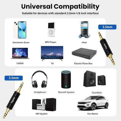 3.5mm Stereo AUX Male to Male Gold-Plated Adapter 2 Pack,3-Pole 3.5mm 1/8 inch TRS Stereo Jack to 3.5mm Stereo Jack Audio Metal Coupler Connector ...