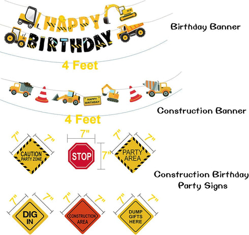 Construction Birthday Party Supplies Dump Truck Party Decorations Kits Set for Kids Birthday Party 51 pack...