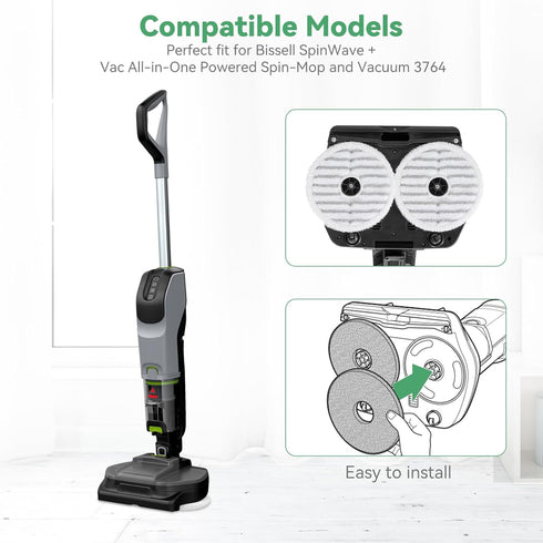 3764 SpinWave + Vac Mop Pads Compatible with Bissell SpinWave + Vac All-in-One Powered Spin 3764 and 37643,Washable and Reusable Replacement Head?...