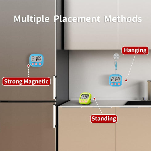 Timer for Kids Teachers Digital Kitchen Timers for Cooking Large Magnetic Classroom Timer 2Pack-Blue Green...