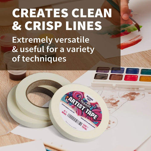 3 Pack White Artist Tape - Masking Artists Tape for Drafting Art Watercolor Painting Canvas Framing - Acid Free 0.6inch Wide 540FT Long Total...