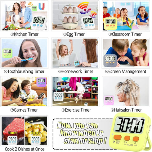 Antonki Timer, Timer for Kids, Kitchen Timers, Digital Timer for Cooking, Egg Timer, Classroom Timer for Teacher, Magnetic Countdown Timer for Exe...