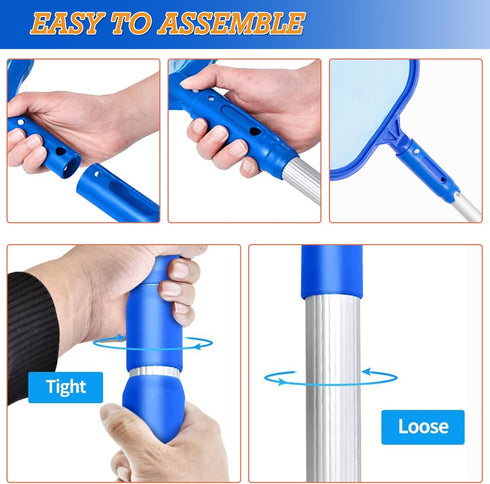 Pool Skimmer Net with Telescopic Pole, Heavy Duty Scoop Leaf Rake Swimming Pool Cleaning Accessory Fine Mesh Net Adjustable Aluminum Pole for Hot ...