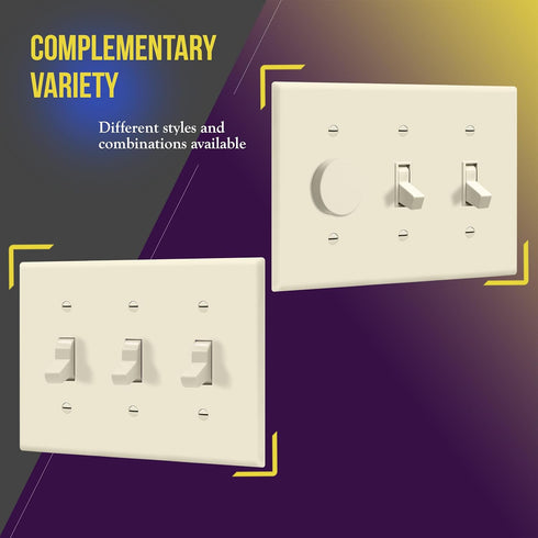 ENERLITES Triple Toggle Light Switch Wall Plate, Gloss Finish, Standard Size 3-Gang 4.50" x 6.38", Unbreakable Polycarbonate Thermoplastic, 8813-L...