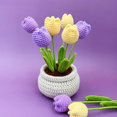 Lily's Lyric Flower Crochet Kit | Tulip Flowerpot | Step-by-Step Video Tutorial for Adults Teenagers | DIY Home Decoration Craft Gift Idea Purple&...