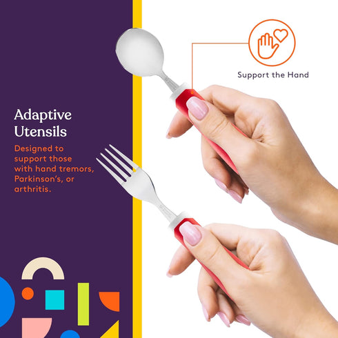 Special Supplies Adaptive Utensils 5-Piece Set Non-Weighted, Non-Slip Handles for Hand Tremors, Arthritis, Parkinson’s or Elderly Use - Stainless ...