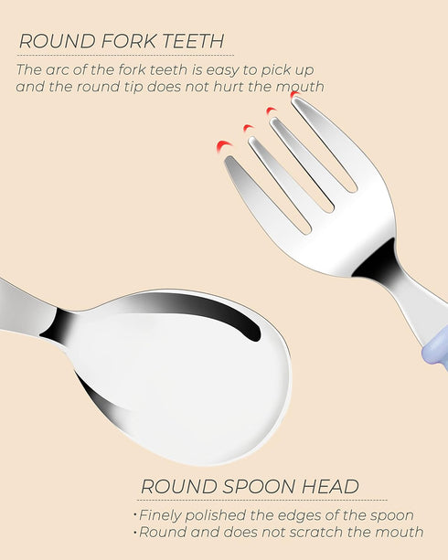 DF DUALFERV 10 pcs Toddler Utensils, Stainless Steel Toddler Silverware Set with Round Handle, Baby Forks for Self Feeding, 5 Toddler Forks and 5 ...