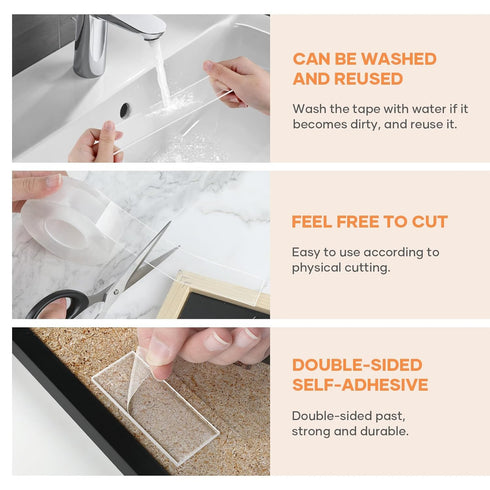 Double Sided Tape Heavy Duty Removable Wall Tape, Multipurpose Strong Clear & Tough Nano Mounting Adhesive for Home Office wall decor, Poster Hang...