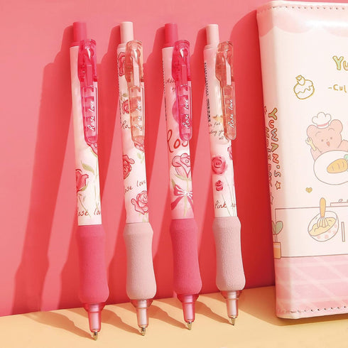 4 Pcs Rose Mechanical Pencil 0.5mm Cute Mechanical Pencil Pink Flower Pencil School Pencil for Girl Women Drawing Pencil (Rose)...