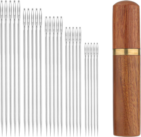 25pcs Large Eye Sewing Needles, 5 Sizes Tapestry Needle Embroidery Needles Yarn Needles Quilting Needles with Wooden Needle Case Stainless Steel W...