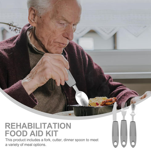 3Pcs Adaptive Utensils Set for Elderly, Weak Hand Grip Weighted & Handicapped, Utensils Silverware Built up Utensils Hand Tremors Spoon | Stainles...