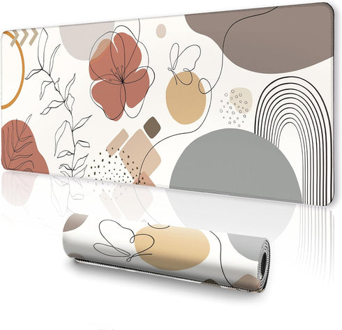 Mats on Top of Desks, Large Desk Mat, Cute Mousepad, Boho Mouse Pad, Abstract Mid Century Modern Tropical, Neutral Office Supplies, 31.5x11.8'' XL...