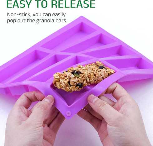 8 Cavity Granola Bar Molds, 2 Pack Rectangle Silicone Chocolate Candy Bar Molds for Baking Cereal Energy Bar, Protein Bar, Brownie, Cheesecake...