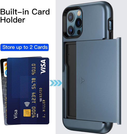 JETech Wallet Case for iPhone 12/12 Pro 6.1-Inch with Card Holder, Dual Layer Shockproof Protective Phone Cover, Sliding Hidden Slot (Sea Blue)...