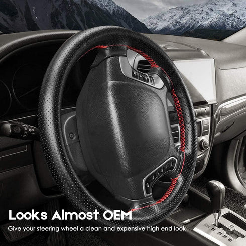 Universal Leather Car Steering Wheel Cover, Stitch On Wrap (Size M4, Gray)...