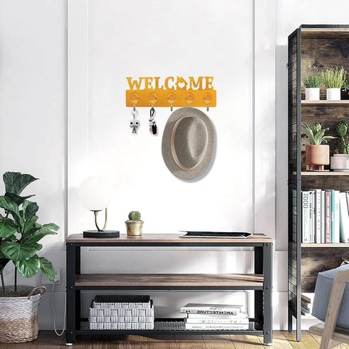 Nail-Free Key Holder, Wall Mounted Golden Key Hooks Organizer Key Hanger Rack Welcome Decorative Home Key Rack Key Hanger with 5 Hooks for Entrywa...