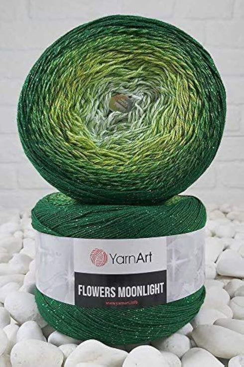 YarnArt Flowers Moonlight Glitter Cotton Yarn, Soft, Rainbow Crochet, Metallic Lurex handknit Shiny, Silvery Cake, Multicolor Cotton, 1 Skein Weig...