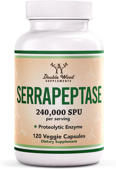 Serrapeptase 240,000 SPU Max Potency (120 Veggie Capsules) Proteolytic Enzyme for Sinus, Respiratory and Joint Health (Non-GMO, Gluten Free, Veget...