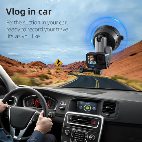 REYGEAK Suction Cup Car Mount with 1/4 Thread, 360° Rotation Windshield Car Mount for GoPro Hero 12 11 10 9 8 Insta360 X4 X3 Go3 DJI Action 4, Poc...