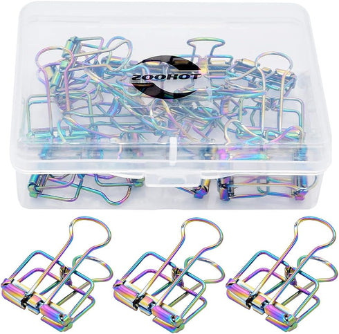Binder Clips Premium Wire Clips Fancy Rainbow Colors Hollow Paper Clips - Pack of 15...