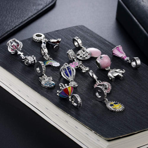 12pcs Mixed Silver Plated Colorful Enamel Alloy Beads Dangle Charms Fits for European Snake Chain Bracelet Necklace DIY Jewelry Making Supplies...