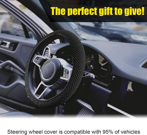 Car Elastic Stretch Steering Wheel Cover, Soft Microfiber Breathable Ice Silk, Universal 15 Inch Anti-Slip Auto Steering Wheel Protector, Fit Car,...