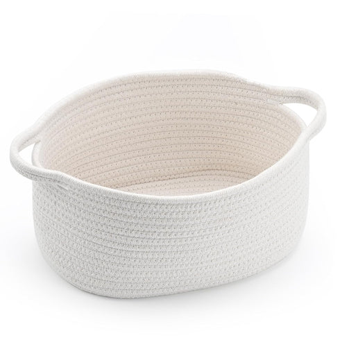 Cute Woven Storage Basket with Handle, Container for Gifts Empty, Decorative Organizer Bins Box for Pet Dog Toys Baby Essentials Snack Diaper Towe...