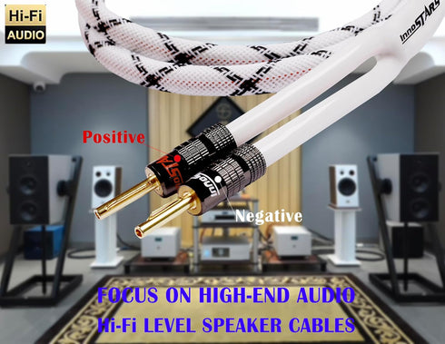 12AWG OFC HiFi Speaker Wire with Dual Gold Plated Banana Tip Plugs (15 Feet), High-End Heavy Duty Braided, 99.99% Oxygen-Free Copper - White, 15 F...