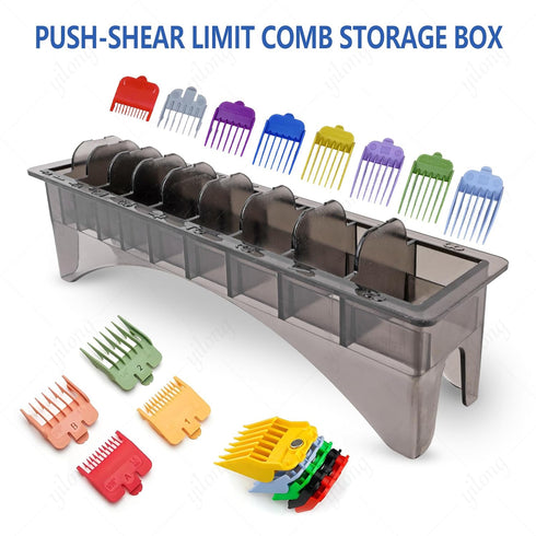 Hair Clipper Guard and Comb Holder Case - Professional Organizer for Universal Hair Clippers with 10 Slots - Rectangular Plastic Guide Comb Storag...