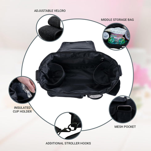 Bindii & Va Stroller Organizer With Cup Holder, Stroller Caddy, Large Capacity Universal Stroller Bag Organizer, Shoulder Strap & More, Baby Trave...