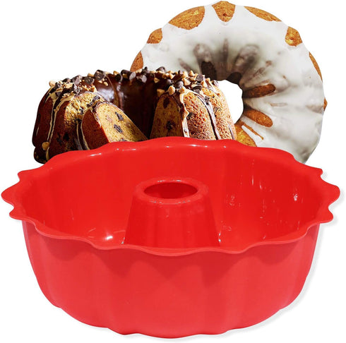 European Grade Top-Level Silicone Cake Mold, Non Stick 9 inch Fluted Tube Cake Pan for Bakeware for Cake, Jello, Gelatin, Bread, Monkey Bread, Bro...