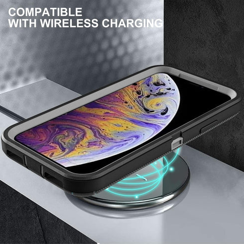 for iPhone Xs Max Case, Military Grade 3 in 1 Heavy Duty Shockproof/Drop Proof/Dust Proof Case with 2Pcs Tempered Glass Screen Protector (Black/Gr...