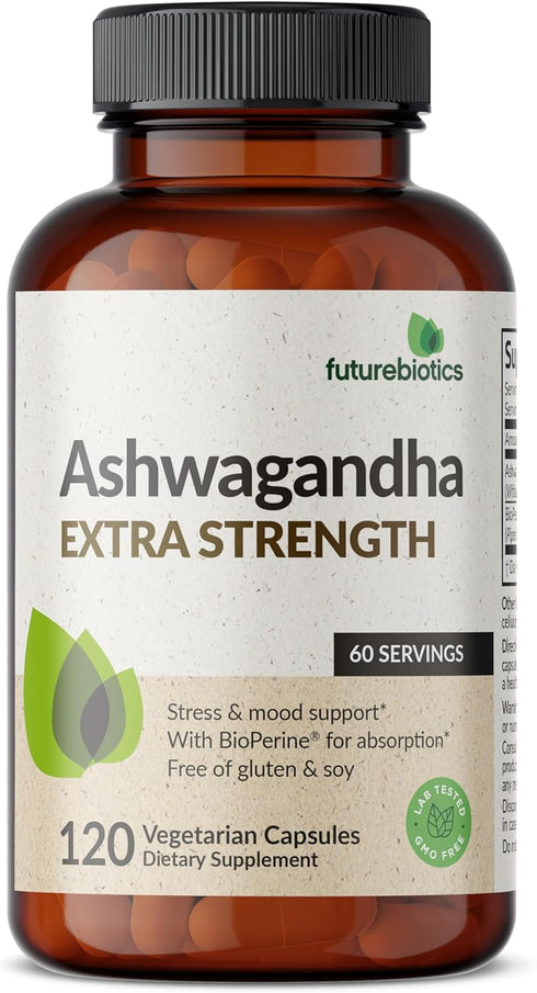 Futurebiotics Ashwagandha Extra Strength Stress & Mood Support with BioPerine - Non GMO Formula, 120 Vegetarian Capsules...