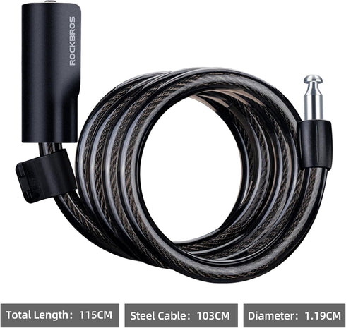 ROCKRBOS Bike Cable Lock with Keys, 2 Keys & 1 Mount Bracket, ABS Lock Shell, Cable Lock for Bike/Gate/Scooter...