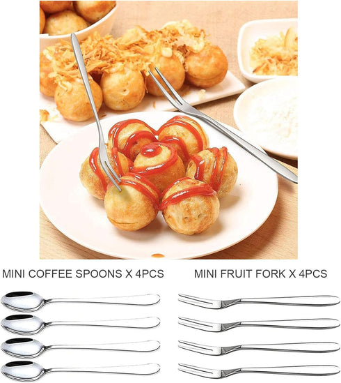 Mini Cheese Knife Set with wood Handle - Stainless Steel Charcuterie Knife Set with 4 Fruit Forks & 4 Small Spoons - Compact Cheese Cutter Set for...