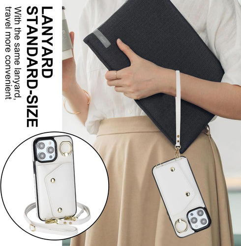 LUVI Compatible with iPhone 15 Pro Wallet Case with Card Holder Crossbody Neck Strap Lanyard Wrist Strap Purse for Women PU Leather Flip Case with...