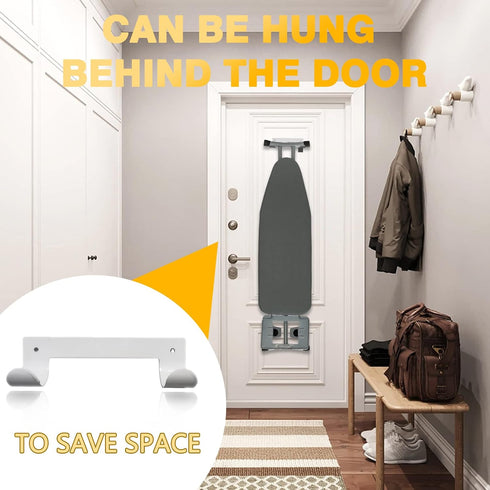 Wall-Mounted Ironing Board Hanger - Silver Ironing Board Holder Organizer for Laundry Rooms - Space-Saving Wall Rack with Hanging Shelf Hanger...
