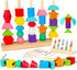Montessori Toys for 2 3 4 Year Old Wooden Shape Matching Game & Lacing Beads Preschool Learning Activities Fine Motor Skills Toys Sorting Stacking...
